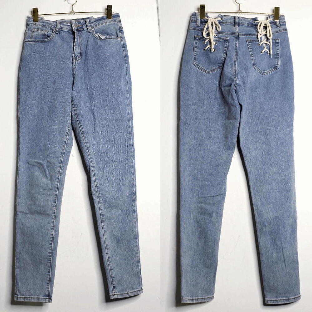 FN Back Lace Up Sexy Light Wash Denim - 7